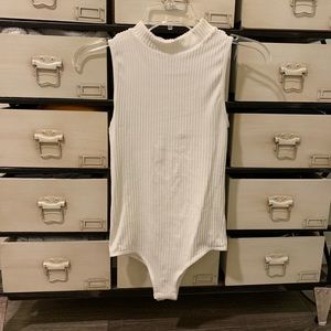 White Ribbed Mock Neck Bodysuit